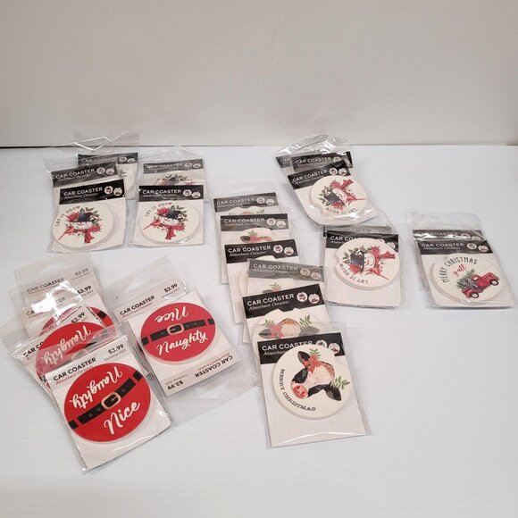 Car Coaster Lot 24 Ceramic Absorbent Christmas Holiday 3'' Cow Snowman Truck - Picture 2 of 9